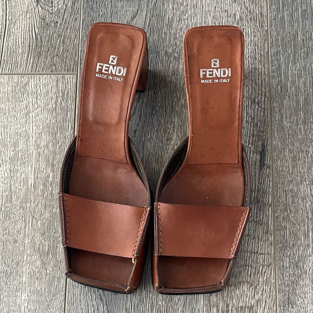 Fendi Brown Leather Mules